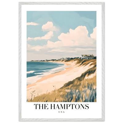 The Hamptons USA Framed Poster – Coastal Chic Vintage Travel Wall Art in Various Sizes & Frame Finishes - Vibrantwalls