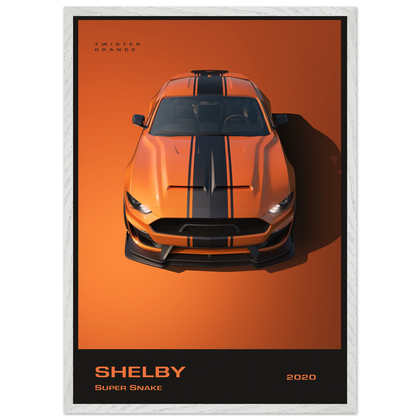 Shelby Super Snake 2020 "Twister Orange" Framed Poster | Modern Automotive Art, Ready-to-Hang Premium Quality A1 (59.4 x 84.1 cm) White frame Vibrantwalls