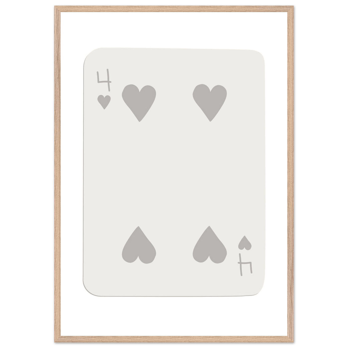 Four of Hearts Poker Card Print - Minimalist Mounted Framed Poster Art, Eco-Friendly Wood Frame - Vibrantwalls