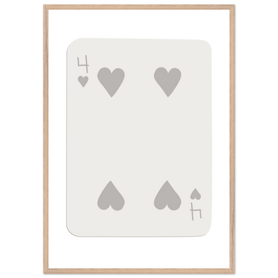 Four of Hearts Poker Card Print - Minimalist Mounted Framed Poster Art, Eco-Friendly Wood Frame - Vibrantwalls