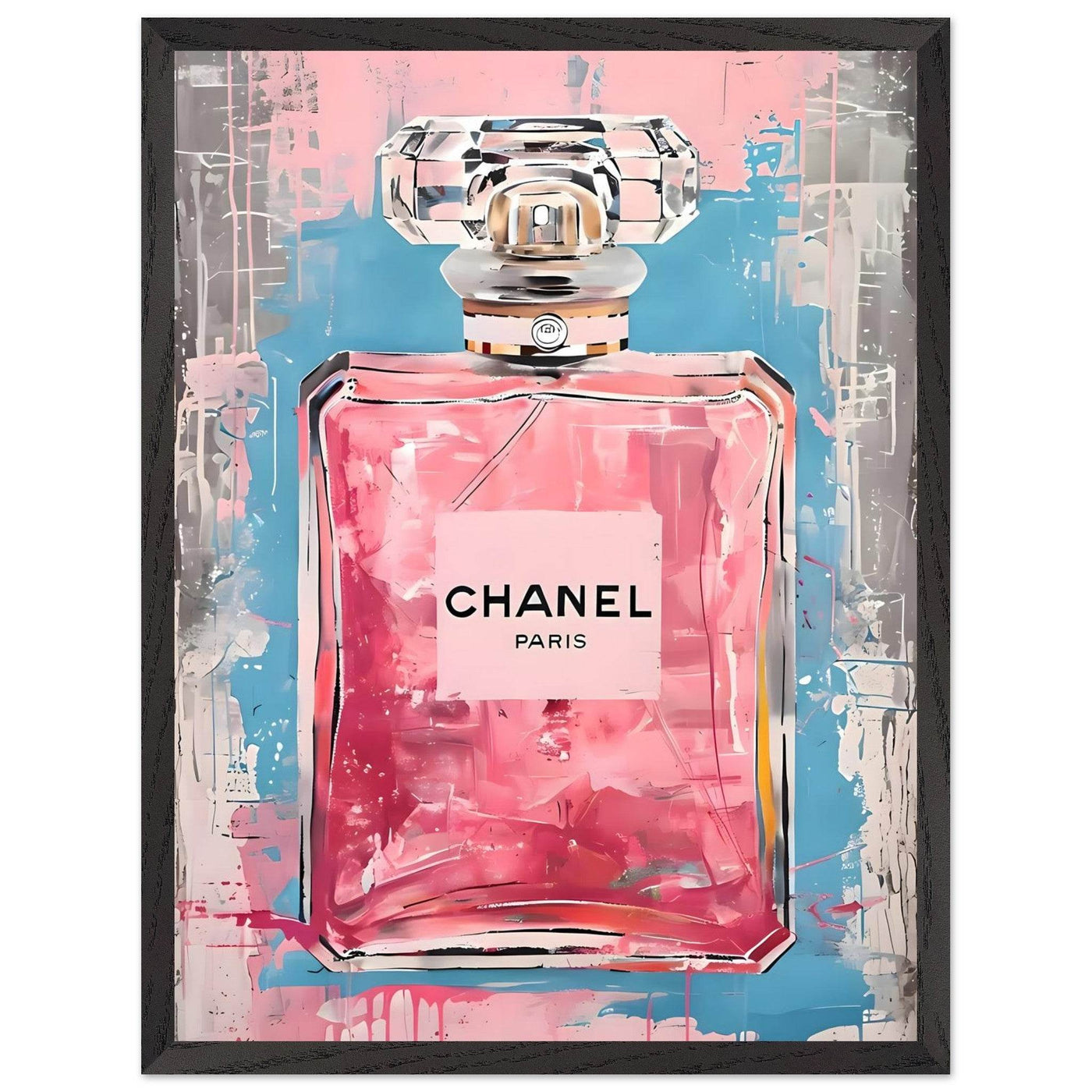 Coco Mademoiselle Chanel Art Print - Pink & Blue Pop Art Style Framed Poster - Vibrantwalls