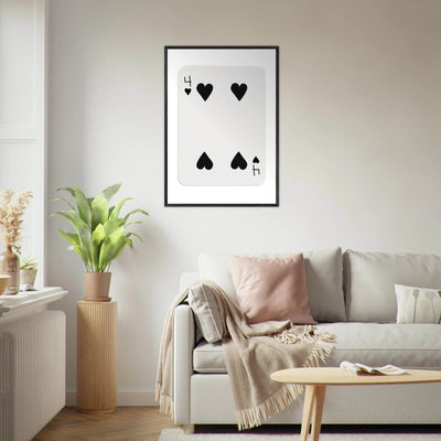 Minimalist Four of Hearts Poker Card Print - Mounted Framed Poster Art, Eco-Friendly Wood Frame - Vibrantwalls