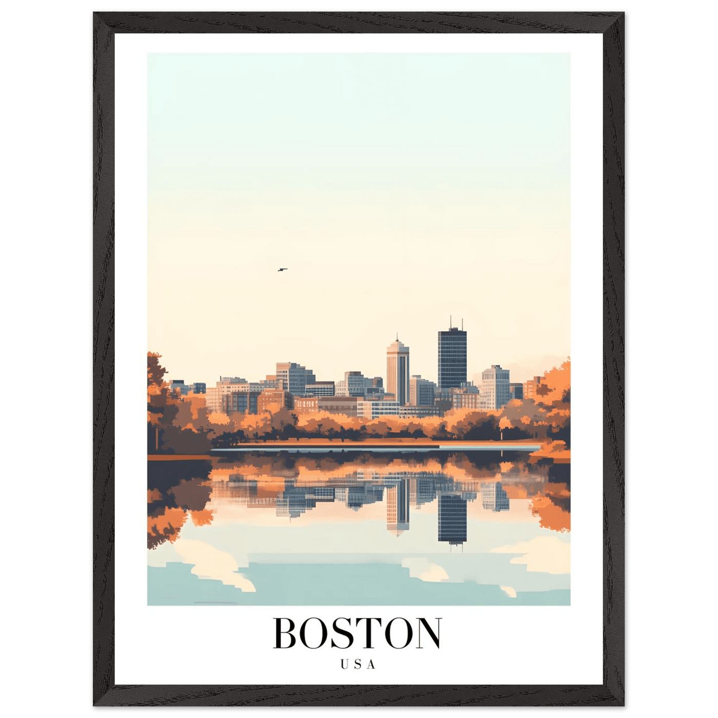 Boston Cityscape Framed Poster – Modern Travel Wall Art with Wooden Frame & Multiple Sizes - Vibrantwalls