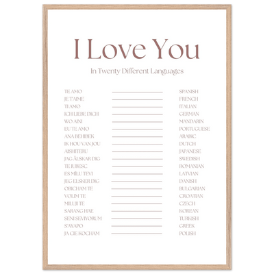 I Love You in 20 Languages - Mounted Framed Art Print, Eco-Friendly Wood Frame in Your Choice of Style - Vibrantwalls