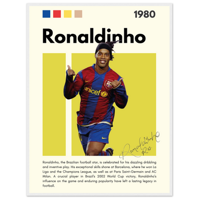 Ronaldinho Barcelona Football Legend Framed Brazil Poster 60x80 cm 24x32″ White frame Vibrantwalls