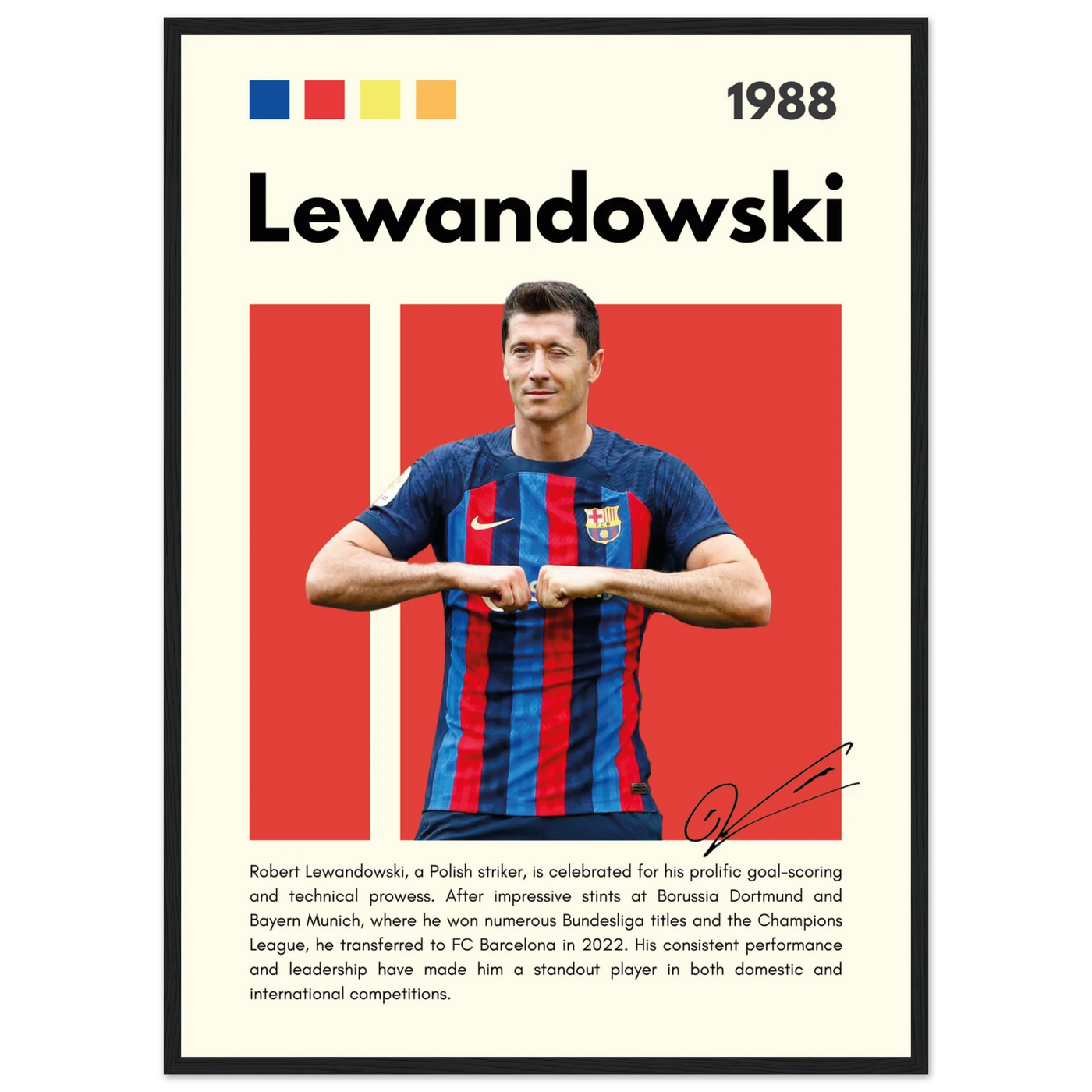 Robert Lewandowski FC Barcelona Framed Football Poster 50x70 cm 20x28″ Black frame Vibrantwalls