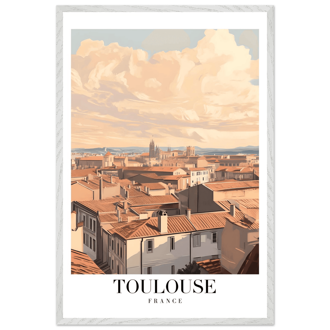 Toulouse France Framed Poster – Vintage Sunset Cityscape Wall Art with Wooden Frame - Vibrantwalls