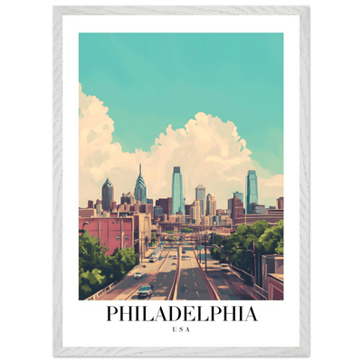 Philadelphia USA Framed Poster – Retro Cityscape Wall Art with Customizable Frame Options - Vibrantwalls