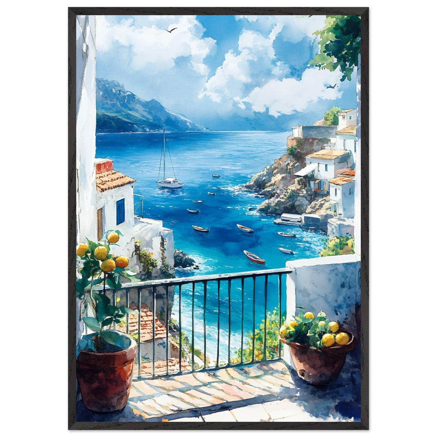 Mediterranean Balcony View Coastal Village Azure - Vibrantwalls