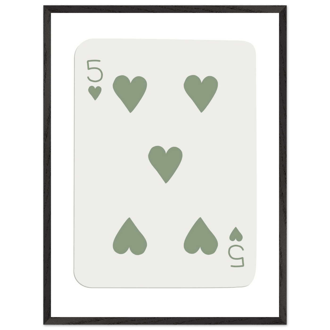 Five of Hearts Poker Card Print - Sage Green Aesthetic Framed Art, Eco-Friendly Wood Frame in Multiple Sizes - Vibrantwalls