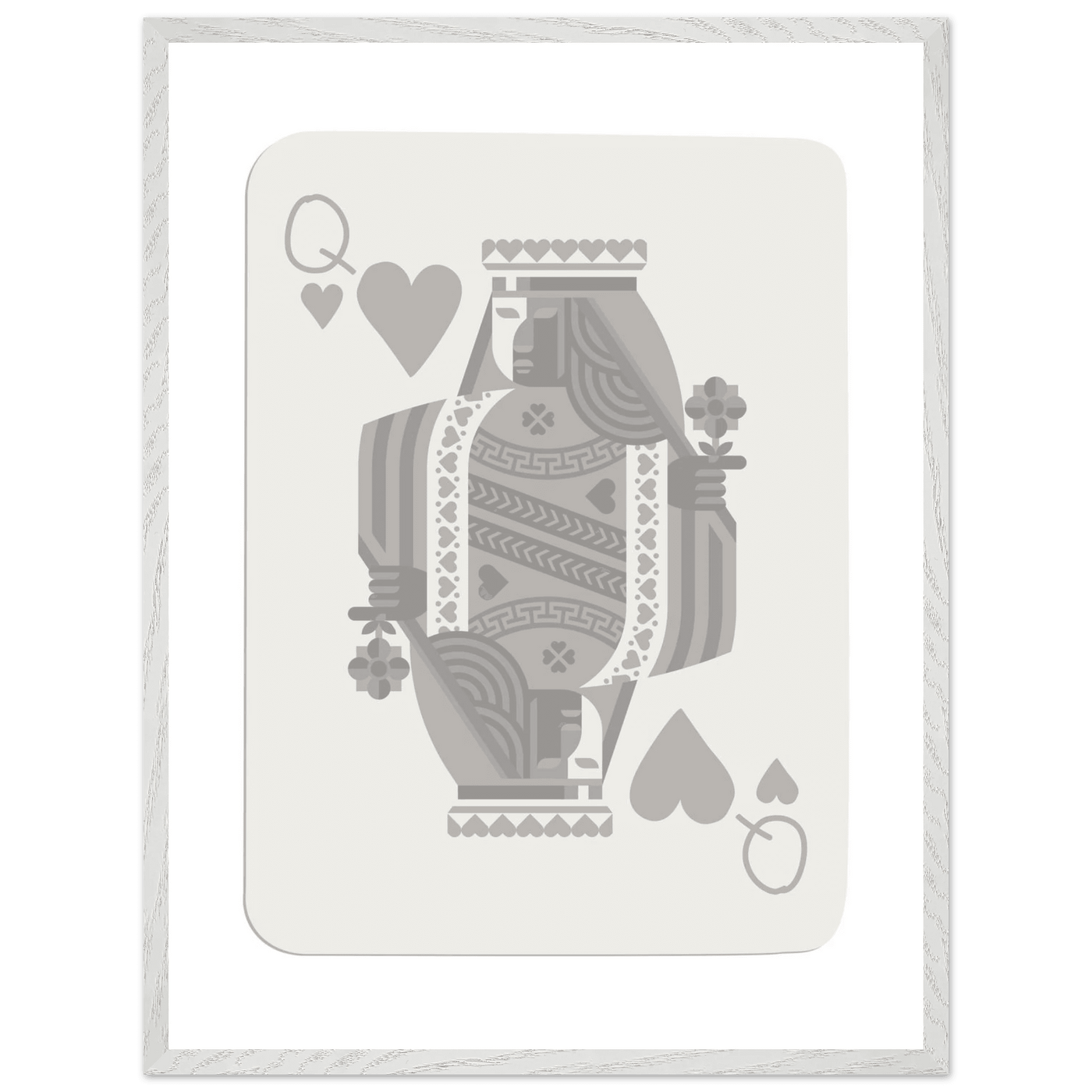 Queen of Hearts Poker Card Print - Grey & White Framed Art, Eco-Friendly Wood Frame in Multiple Sizes - Vibrantwalls