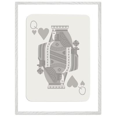 Queen of Hearts Poker Card Print - Grey & White Framed Art, Eco-Friendly Wood Frame in Multiple Sizes - Vibrantwalls