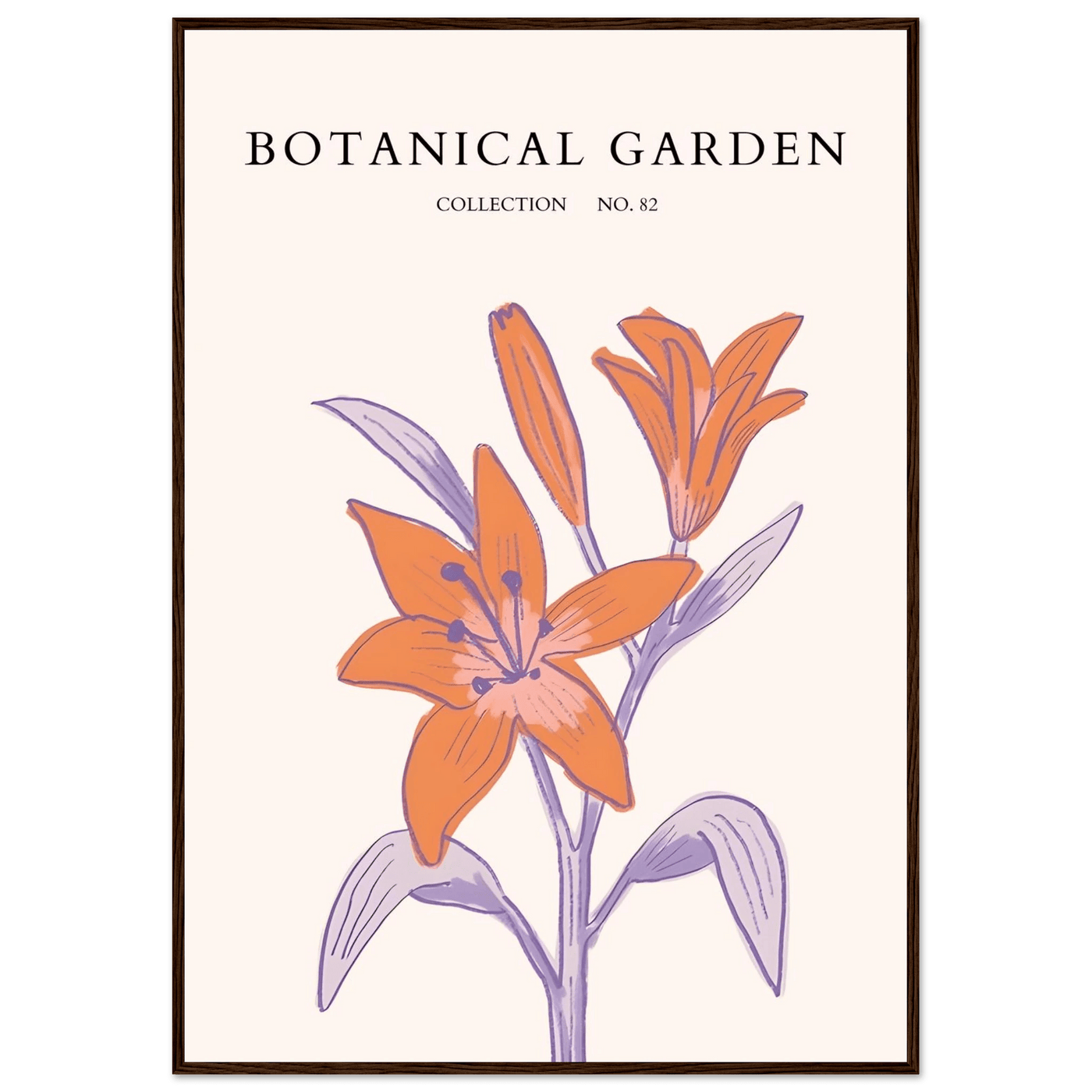 Botanical Garden Lily Print – Orange & Lavender Framed Poster | Elegant Nature Art for Modern Spaces, Ready-to-Hang - Vibrantwalls