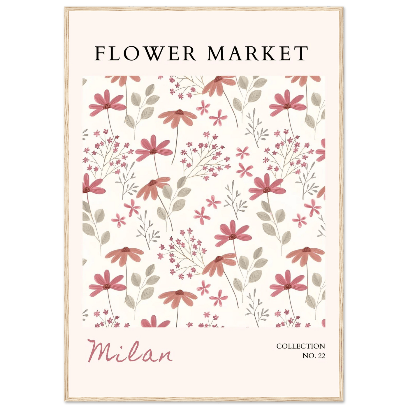 Milan Flower Market Framed Poster – Blush & Sage Floral Art Print | Ready-to-Hang Wall Decor - Vibrantwalls