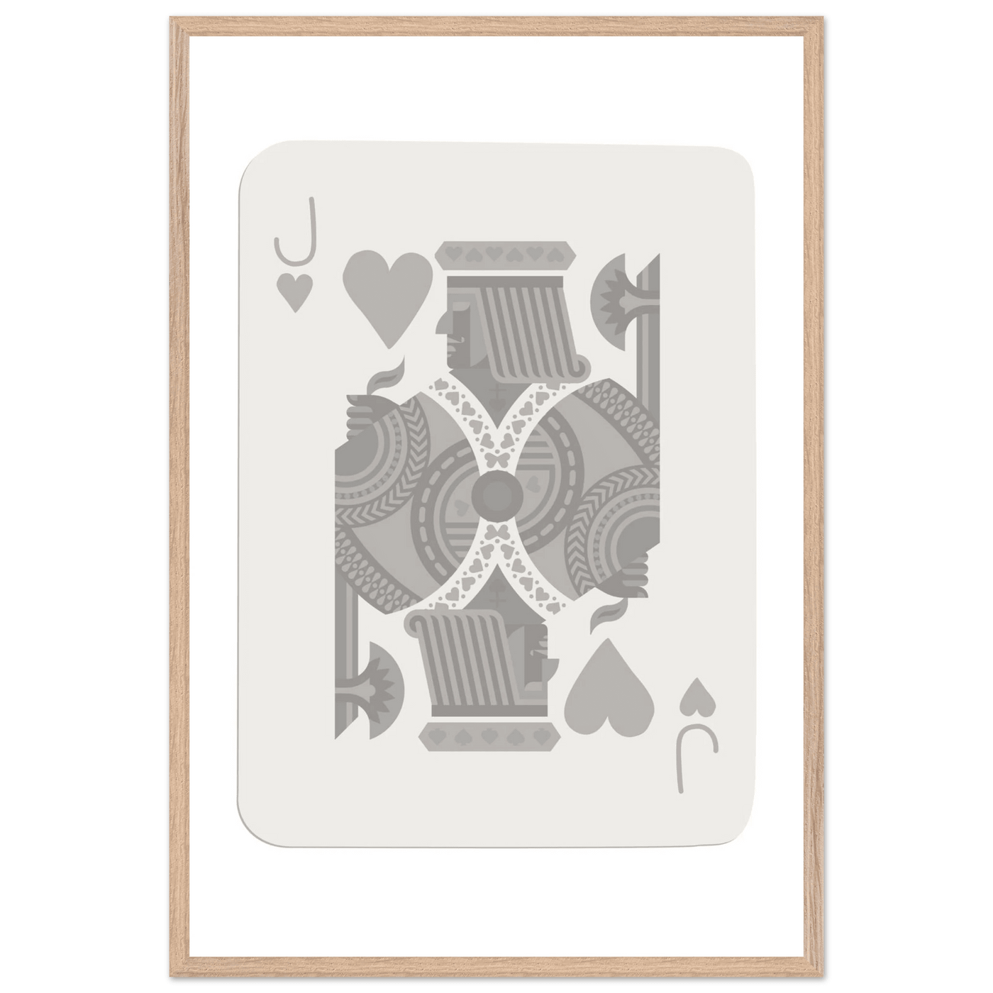 Jack of Hearts Poker Card Print - Minimalist Grey & White Art - Framed Poster, Eco-Friendly Wood - Vibrantwalls