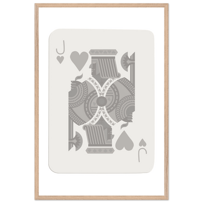 Jack of Hearts Poker Card Print - Minimalist Grey & White Art - Framed Poster, Eco-Friendly Wood - Vibrantwalls