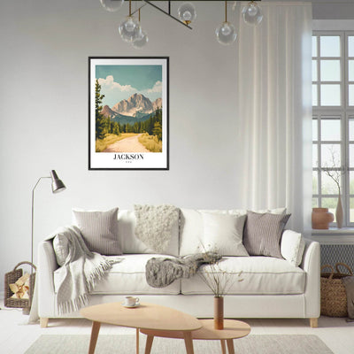 Jackson USA Mountain Landscape Framed Poster – Vintage Travel Wall Art with Wooden Frame - Vibrantwalls