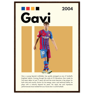 Gavi FC Barcelona Soccer Framed Football Poster 50x70 cm 20x28″ Dark wood frame Vibrantwalls