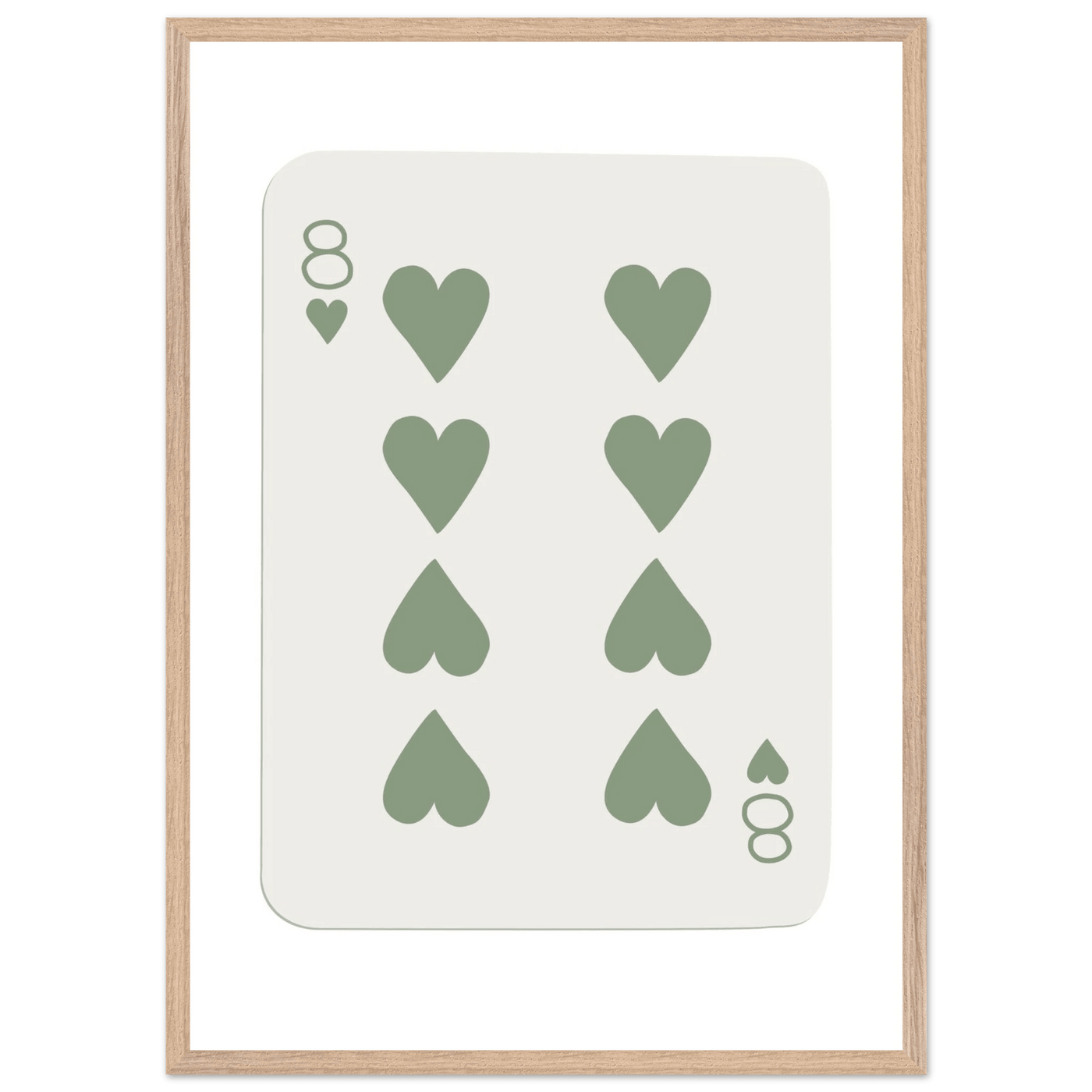 Minimalist Eight of Hearts Poker Card Print - Mounted Framed Poster Art, Eco-Friendly Wood Frame in Sage Green - Vibrantwalls