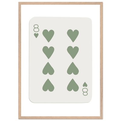Minimalist Eight of Hearts Poker Card Print - Mounted Framed Poster Art, Eco-Friendly Wood Frame in Sage Green - Vibrantwalls