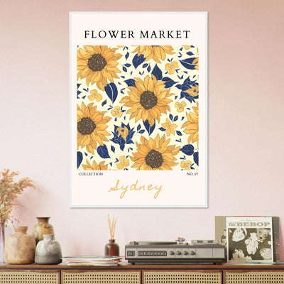 Vibrant Sunflower & Navy Floral Framed Poster – 'Flower Market Sydney' Collection | Ready-to-Hang Wall Art - Vibrantwalls