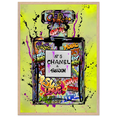 Coco Chanel No. 5 Graffiti Art Print - Vibrant Street Style Perfume Bottle Framed Wall Art - Vibrantwalls