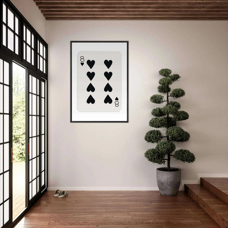 Minimalist Eight of Hearts Poker Card Print - Framed Wall Art, Sustainable Wood Frame, Choose Your Finish & Size - Vibrantwalls