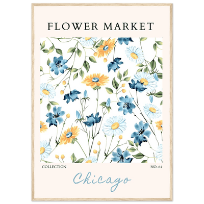 Flower Market Chicago Collection Framed Poster – Whimsical Blue & Yellow Floral Art Print | Ready-to-Hang - Vibrantwalls
