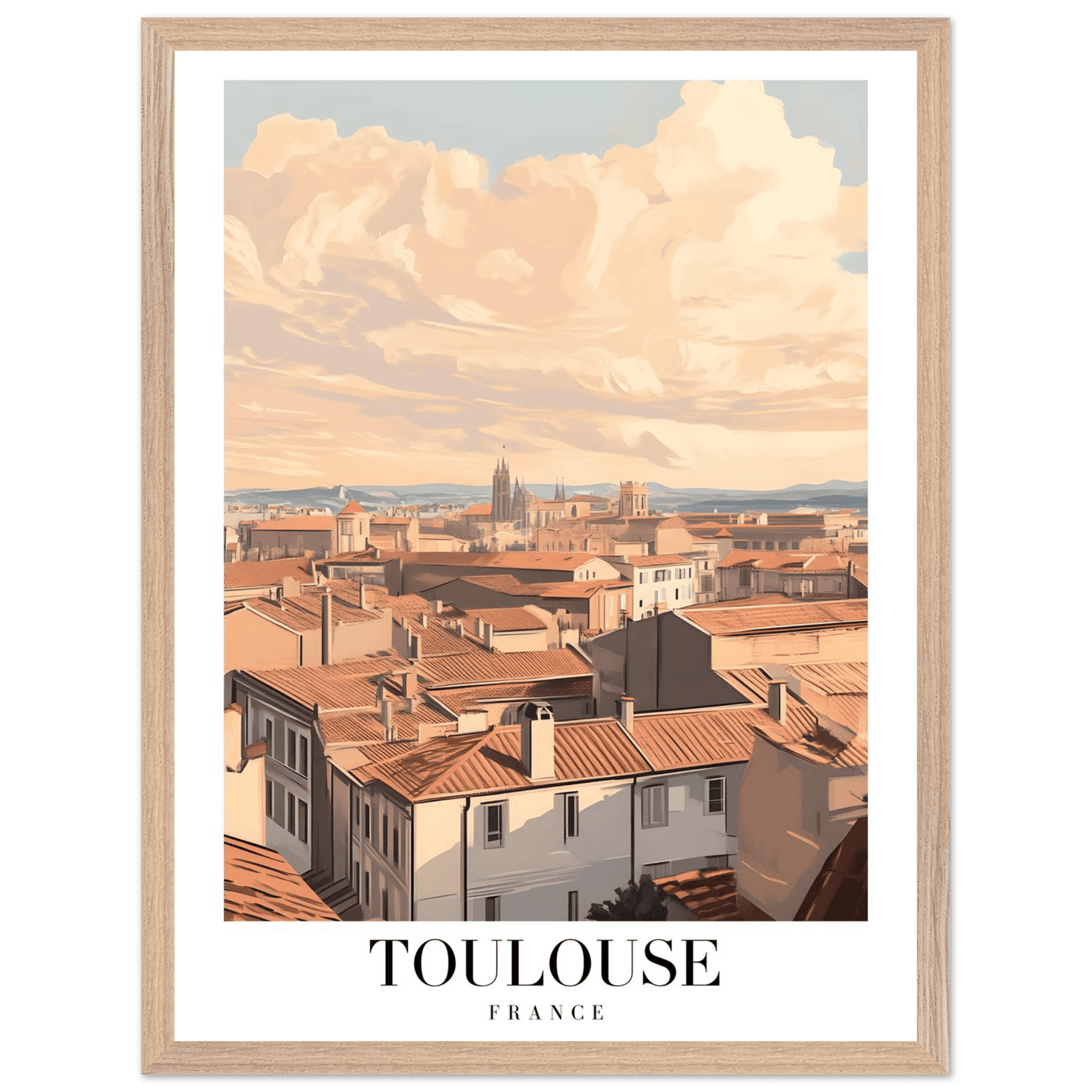 Toulouse France Framed Poster – Vintage Sunset Cityscape Wall Art with Wooden Frame - Vibrantwalls