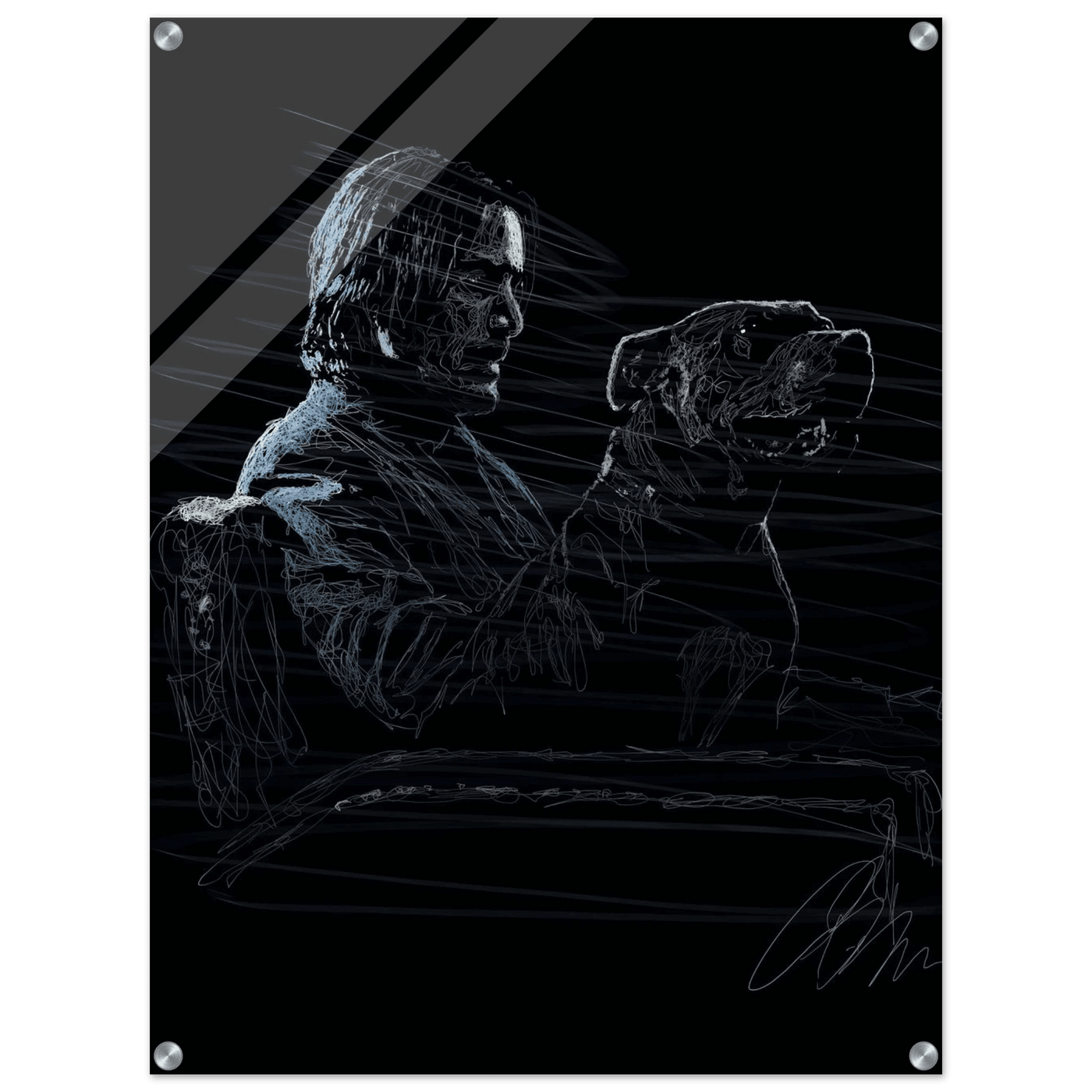 John Wick Dog Wall Decor – Abstract Acrylic Print, Modern Line Art, Glossy Finish, Iconic Duo Wall Decor - Vibrantwalls