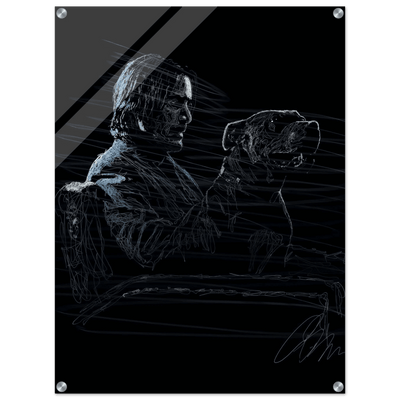 John Wick Dog Wall Decor – Abstract Acrylic Print, Modern Line Art, Glossy Finish, Iconic Duo Wall Decor - Vibrantwalls