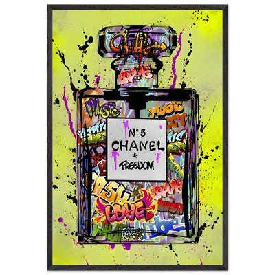 Coco Chanel No. 5 Graffiti Art Print - Vibrant Street Style Perfume Bottle Framed Wall Art - Vibrantwalls