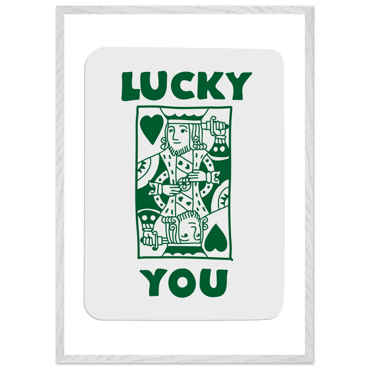 Lucky You Poker King of Hearts Print - Mounted Eco-Friendly Framed Poster Art in Dark Green - Vibrantwalls
