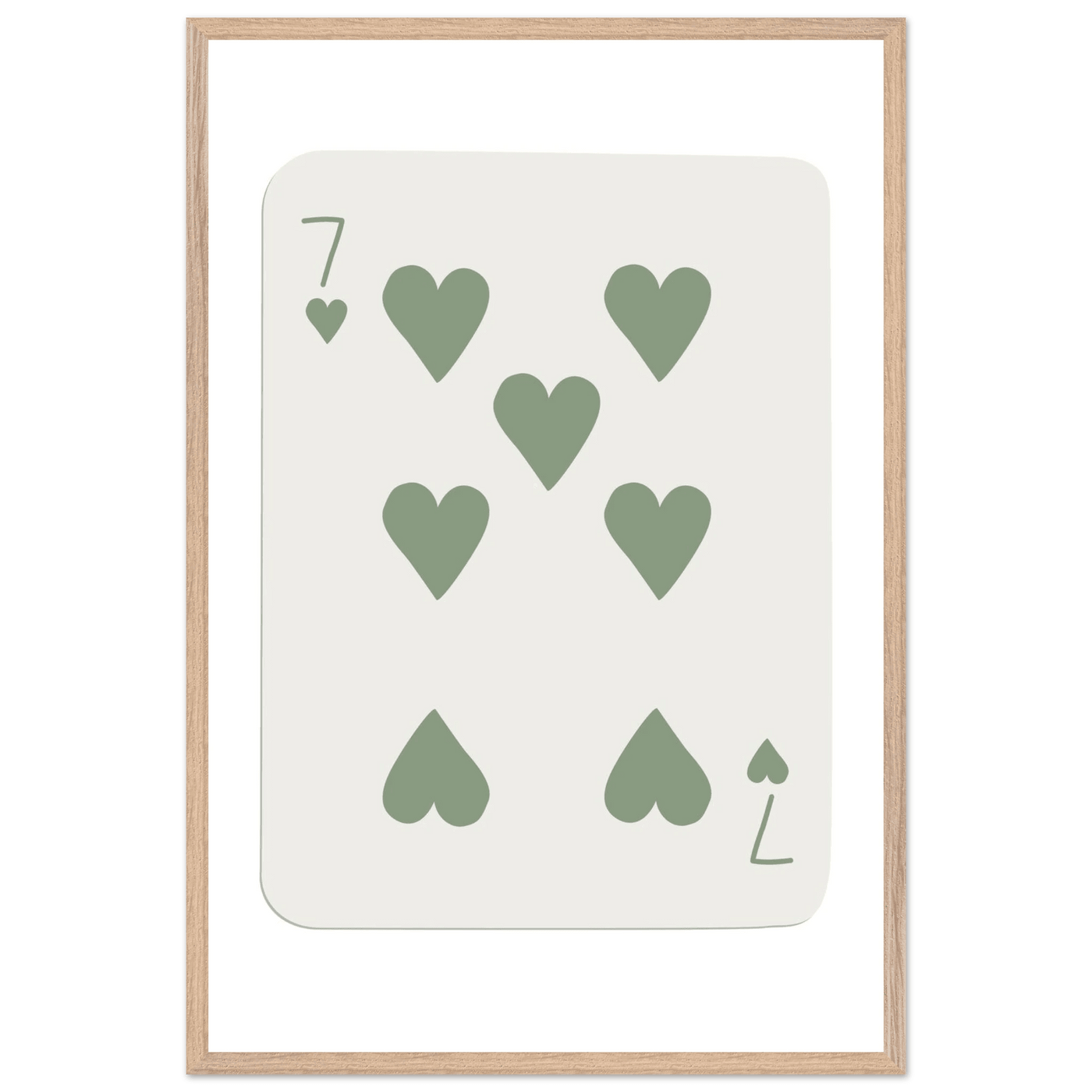 Minimalist Poker Card Art - Seven of Hearts - Sage Green Framed Poster, Eco-Friendly Decor - Vibrantwalls