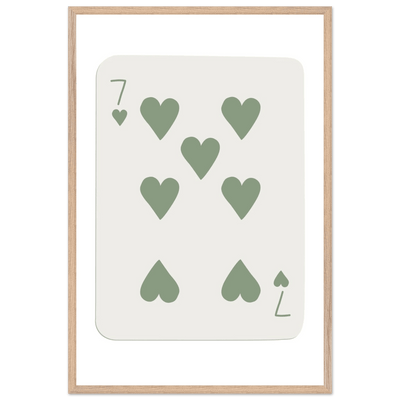 Minimalist Poker Card Art - Seven of Hearts - Sage Green Framed Poster, Eco-Friendly Decor - Vibrantwalls