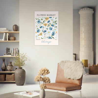 Flower Market Chicago Collection Framed Poster – Whimsical Blue & Yellow Floral Art Print | Ready-to-Hang - Vibrantwalls