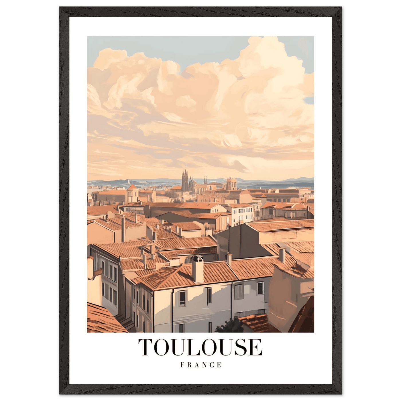 Toulouse France Framed Poster – Vintage Sunset Cityscape Wall Art with Wooden Frame - Vibrantwalls