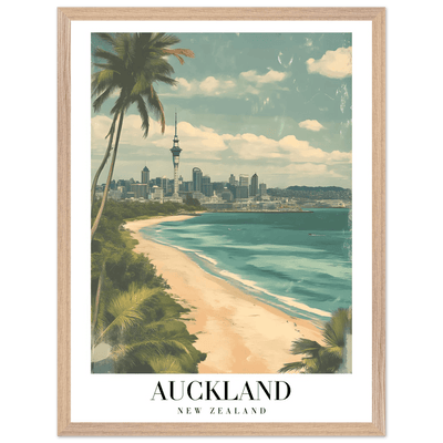 Auckland New Zealand Framed Poster – Vintage Coastal City Travel Wall Art with Wooden Frame Options - Vibrantwalls