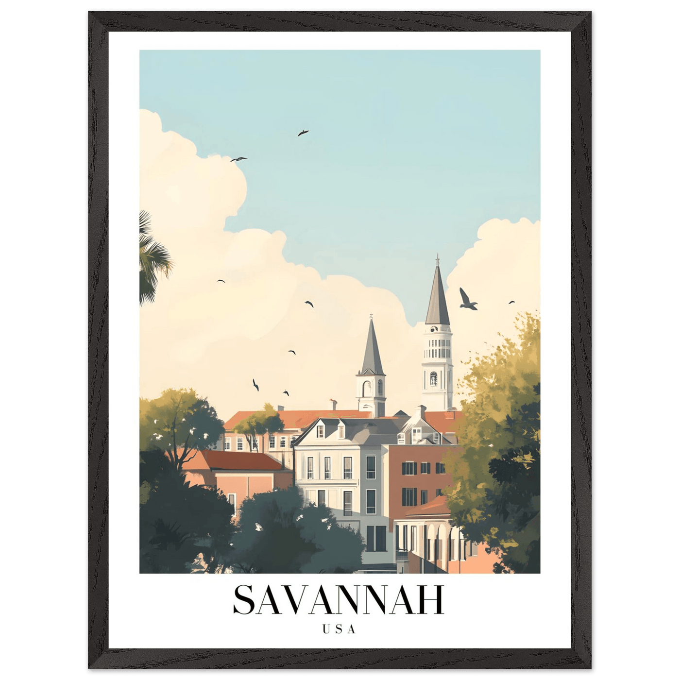 Savannah USA Framed Poster – Charming Cityscape Art with Wooden Frame - Vibrantwalls