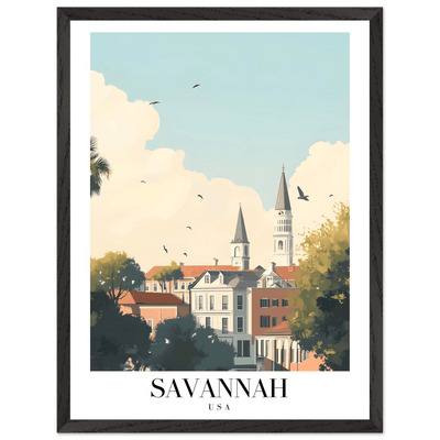 Savannah USA Framed Poster – Charming Cityscape Art with Wooden Frame - Vibrantwalls
