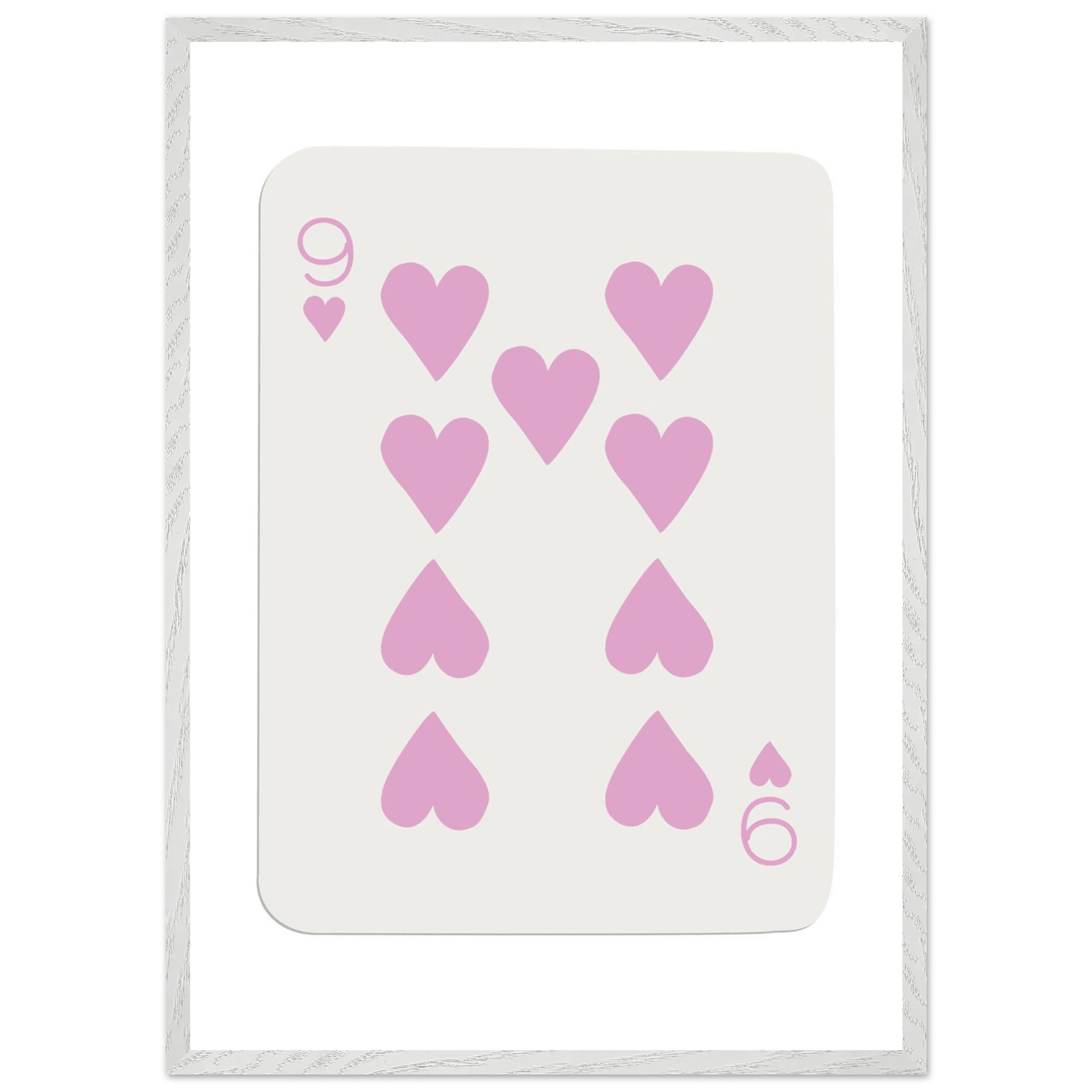 Nine of Hearts - Pink Poker Card Print - Mounted Framed Poster Art, Eco-Friendly Wood Frame - Vibrantwalls