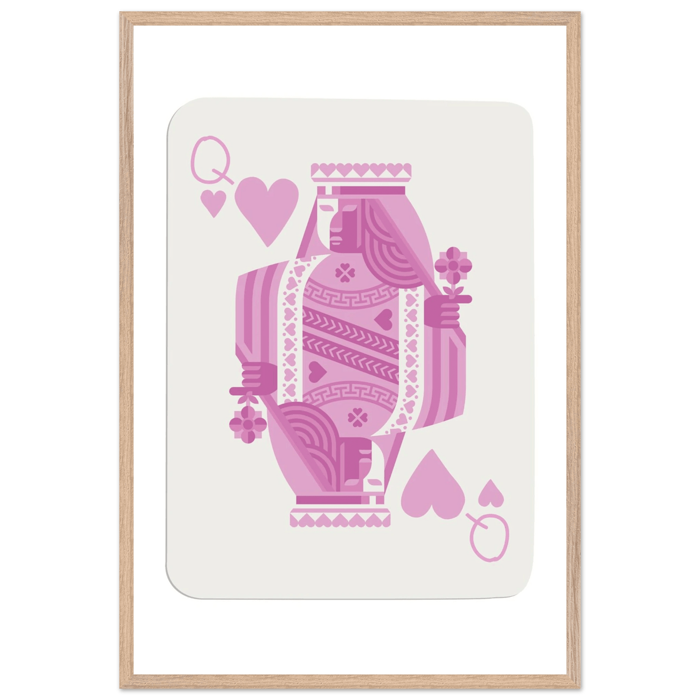 Queen of Hearts - Pink Poker Card Mounted Poster Art, Eco-Friendly Wood Frame & Shatterproof Plexiglass - Vibrantwalls