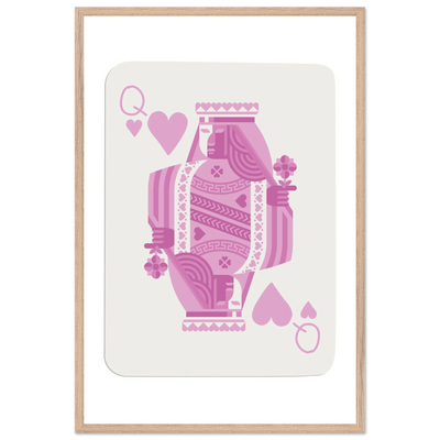 Queen of Hearts - Pink Poker Card Mounted Poster Art, Eco-Friendly Wood Frame & Shatterproof Plexiglass - Vibrantwalls