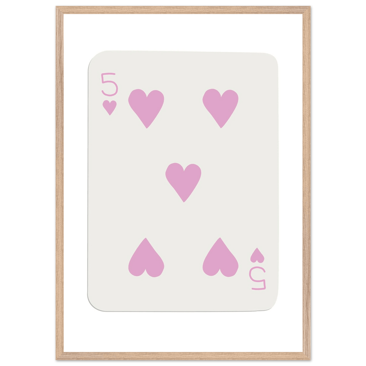 Five of Hearts Poker Card Print - Soft Pink Framed Poster Art, Eco-Friendly Wood Frame - Vibrantwalls