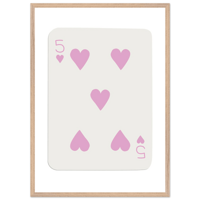 Five of Hearts Poker Card Print - Soft Pink Framed Poster Art, Eco-Friendly Wood Frame - Vibrantwalls