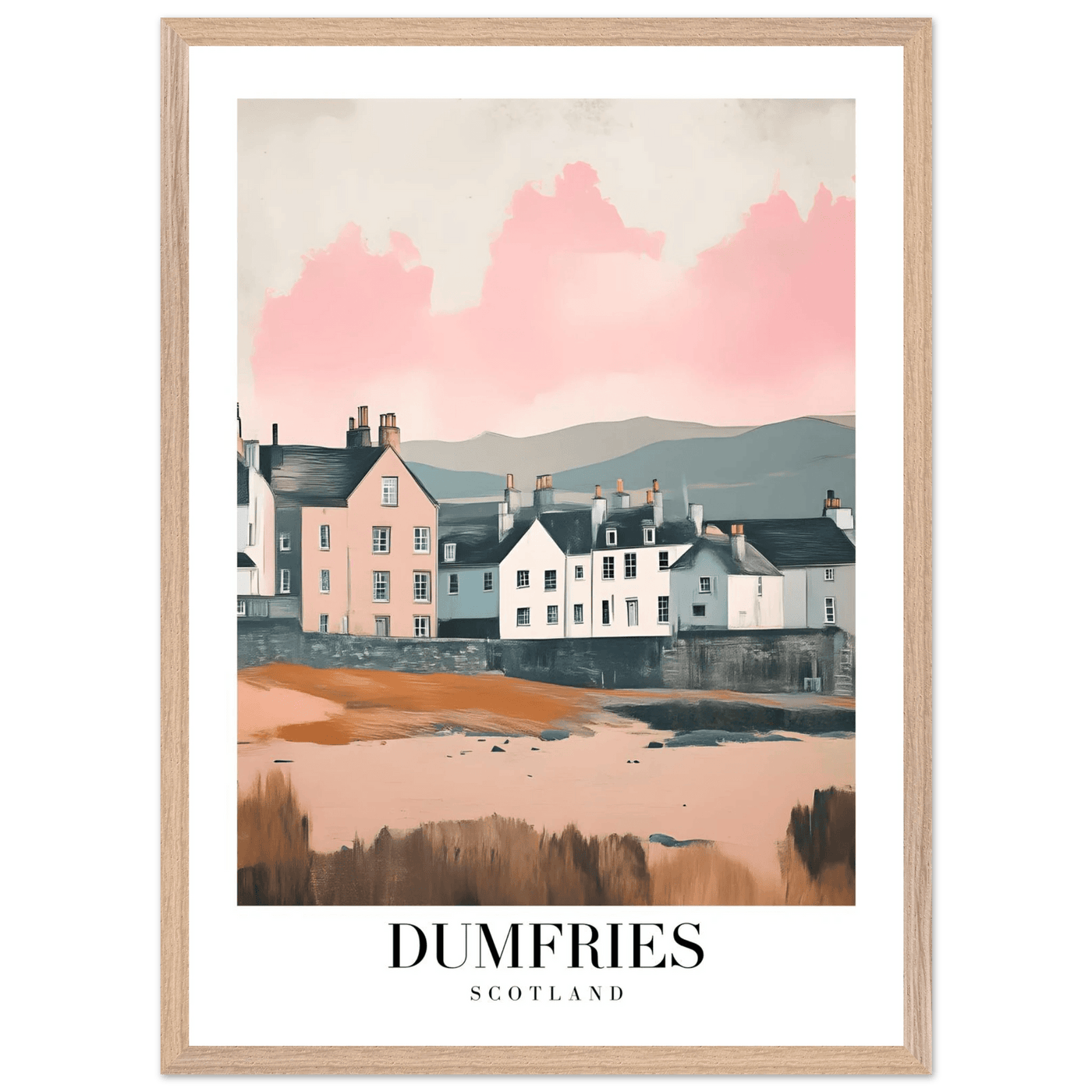 Dumfries Scotland Framed Poster – Pastel-Toned Vintage Travel Wall Art with Wooden Frame - Vibrantwalls