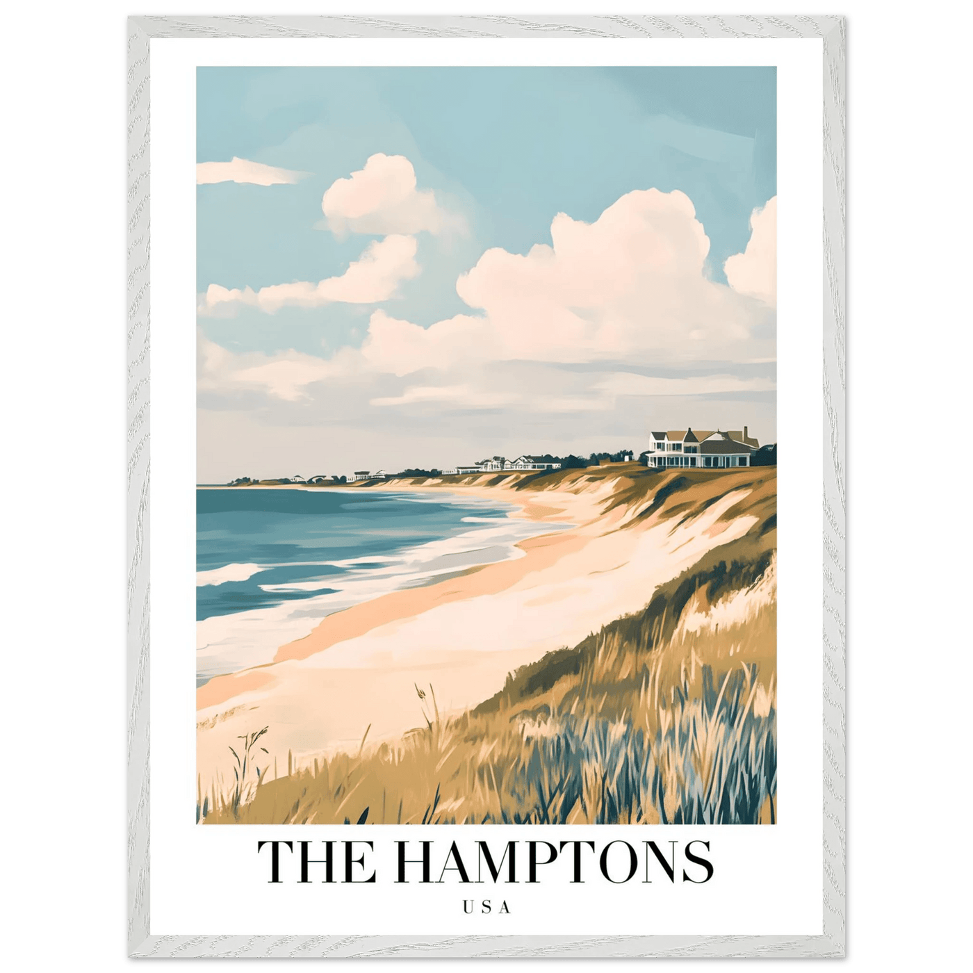 The Hamptons USA Framed Poster – Coastal Chic Vintage Travel Wall Art in Various Sizes & Frame Finishes - Vibrantwalls