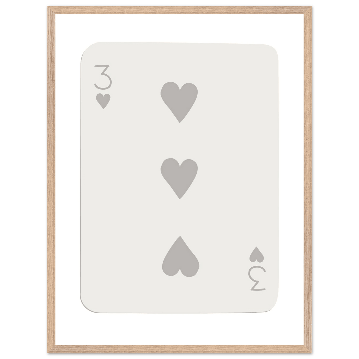 Minimalist Three of Hearts Poker Card Print - Eco-Friendly Framed Wall Art, Matte Finish - Vibrantwalls