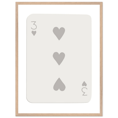 Minimalist Three of Hearts Poker Card Print - Eco-Friendly Framed Wall Art, Matte Finish - Vibrantwalls