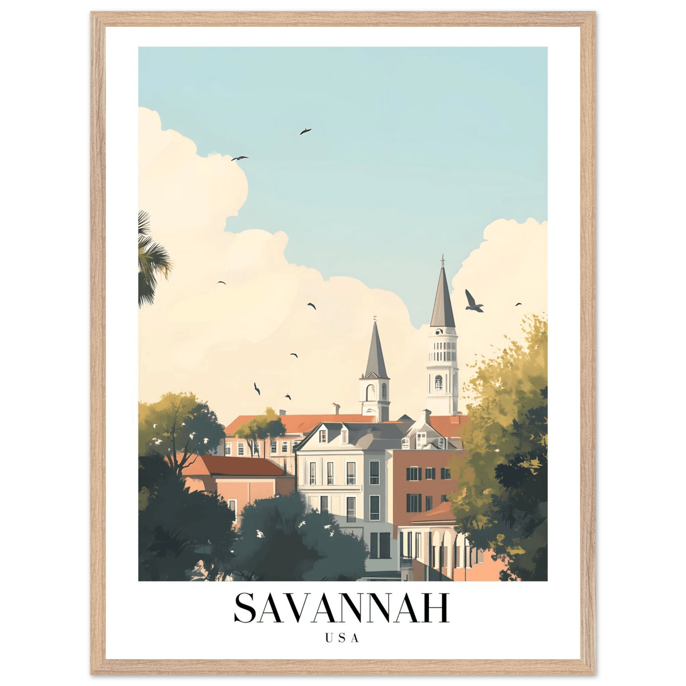 Savannah USA Framed Poster – Charming Cityscape Art with Wooden Frame - Vibrantwalls